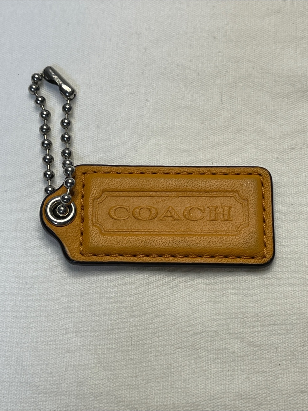 Coach Orange Leather Logo Hang Tag with Silver Ball Chain